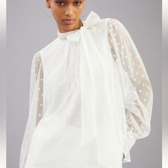 Anthro Maeve Tulle Tie-Neck Blouse - Picture 3 of 8